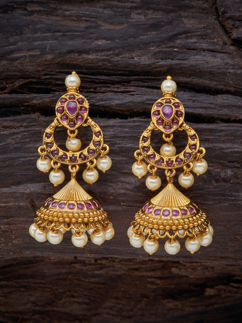 

Kushal's Fashion Jewellery Red Dome Shaped Jhumkas Earrings