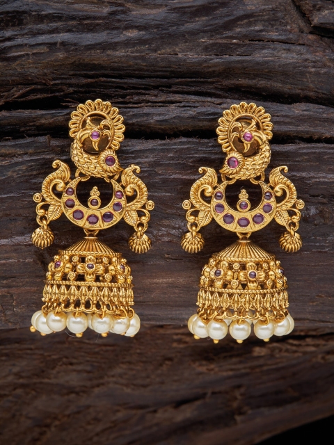 

Kushal's Fashion Jewellery Red Peacock Shaped Jhumkas Earrings