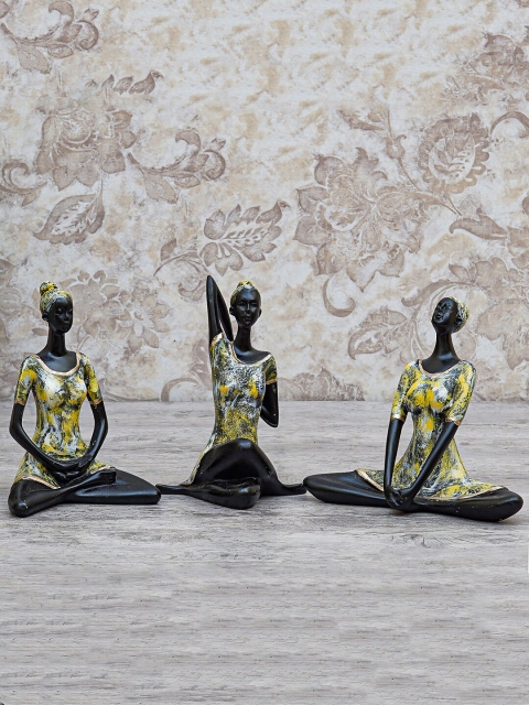 

StatueStudio Set Of 3 Black & Yellow Yoga Ladies Showpiece