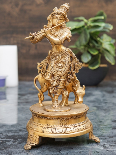 

StatueStudio Gold-Toned Krishna With Cow Showpiece