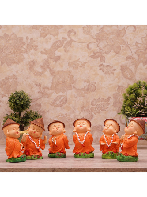 

StatueStudio Set Of 6 Red & Green Polyresin Buddha Monk Showpieces