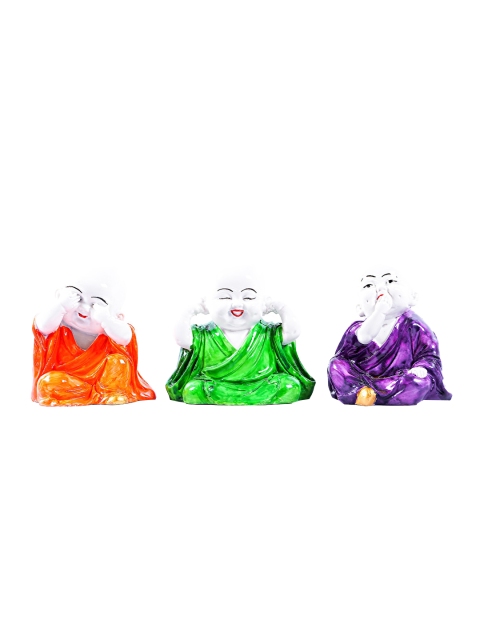 

StatueStudio Set of 3 Green & Orange Buddha Monk Showpieces