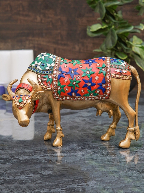 

StatueStudio Gold-Toned Textured Brass Holy Cow Idol Showpiece, Multi