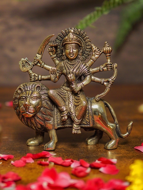

StatueStudio Gold-Toned Durga Maa Sherawali Showpiece