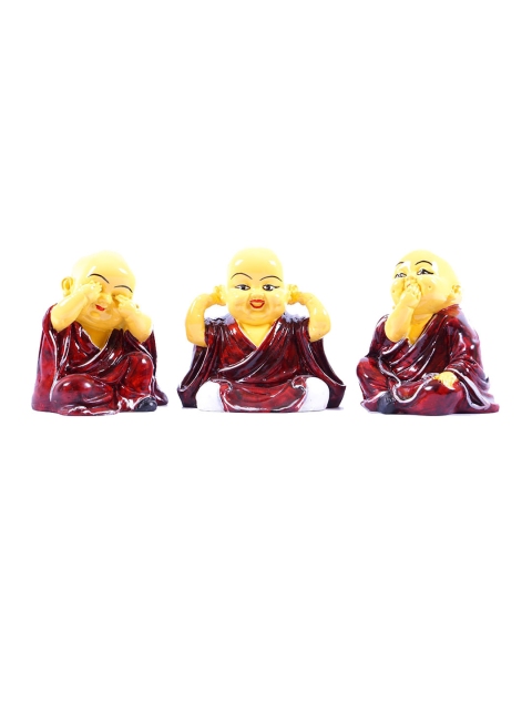 

StatueStudio Set Of 3 Maroon & Yellow Child Buddha Monk Curio Showpieces
