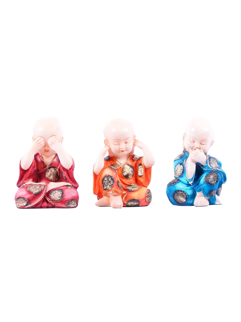 

StatueStudio Set Of 3 Textured Polyresin Child Buddha Monk Showpiece, Pink