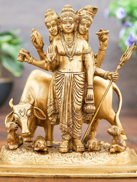

StatueStudio Gold-Toned Textured Trinity Of Hindu God Dattatreya Showpiece