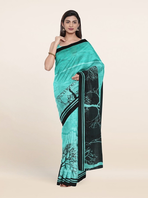 

Pothys Green & Black Cotton Blend Saree