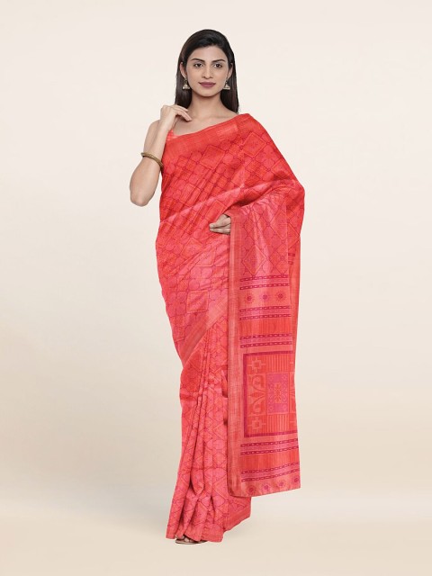 

Pothys Pink & Orange Ethnic Motifs Saree