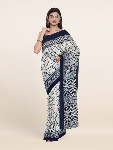 

Pothys Off White & Navy Blue Printed Saree
