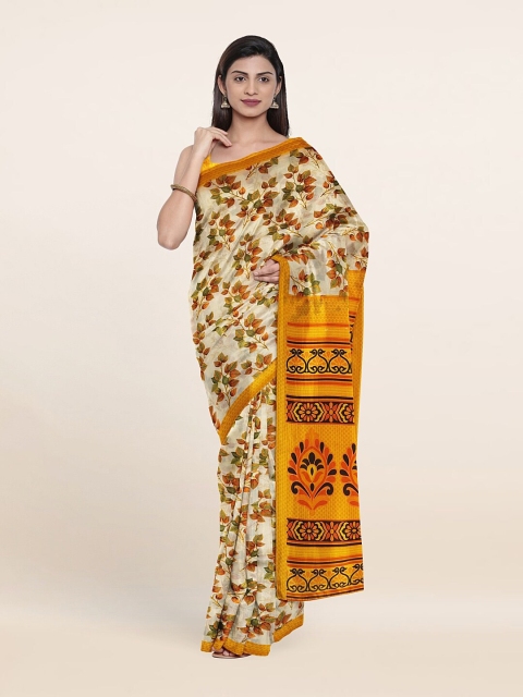 

Pothys Cream-Coloured & Yellow Floral Printed Saree