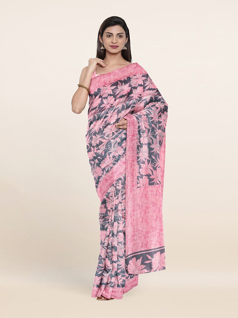

Pothys Grey & Pink Floral Saree