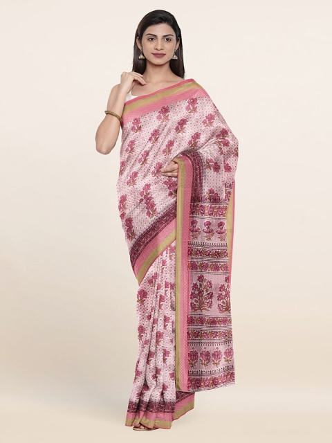 

Pothys Pink & Green Floral Printed Cotton Blend Saree