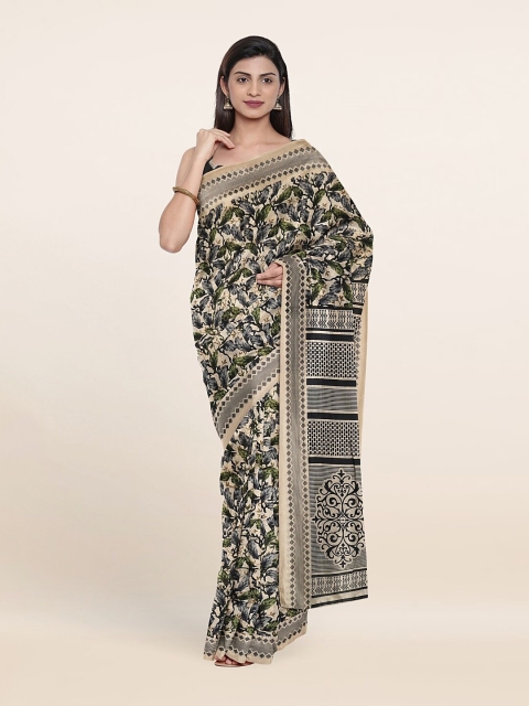 

Pothys Cream-Coloured & Green Floral Printed Saree