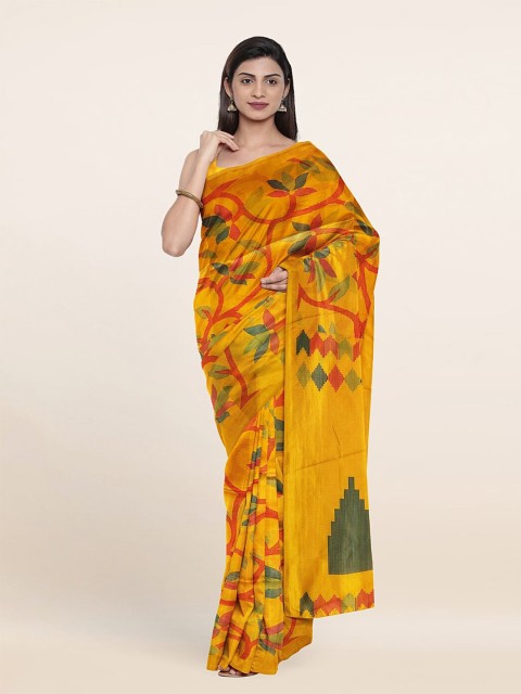 

Pothys Yellow & Red Floral Cotton Blend Saree
