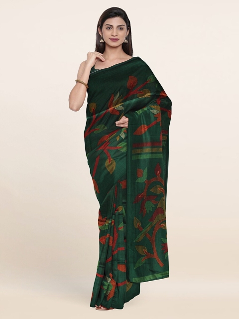 

Pothys Olive Green & Red Printed Cotton Blend Saree