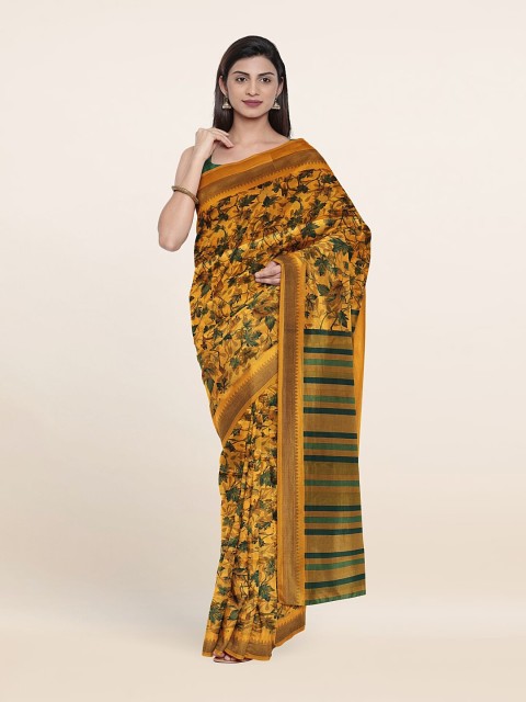 

Pothys Mustard & Green Floral Printed Cotton Blend Saree