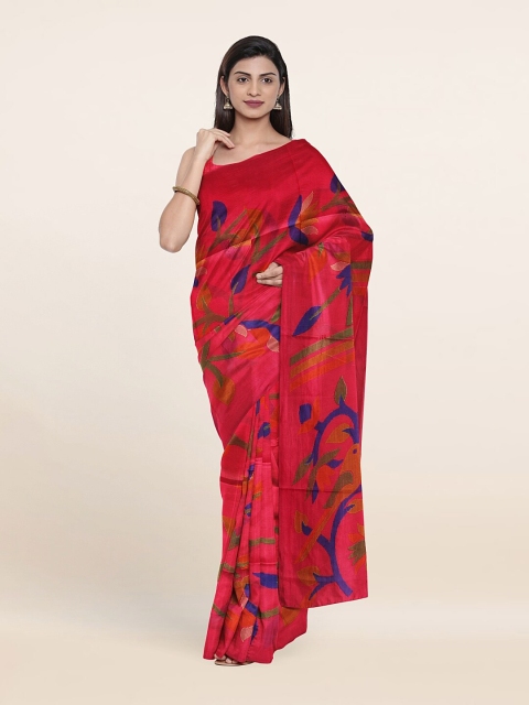 

Pothys Pink & Blue Floral Cotton Blend Saree