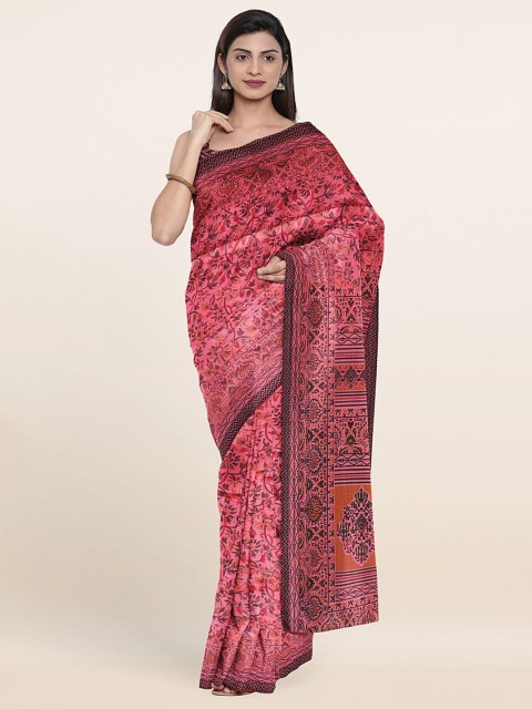 

Pothys Pink & Orange Printed Cotton Blend Saree