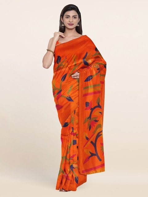 

Pothys Orange & Green Floral Printed Saree