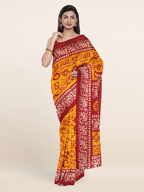 

Pothys Yellow & Red Ethnic Motifs Printed Saree