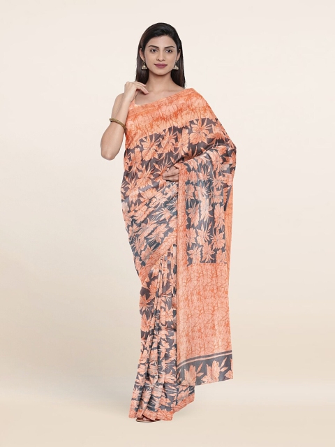 

Pothys Grey & Peach-Coloured Floral Cotton Blend Saree