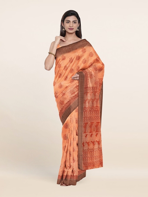 

Pothys Peach-Coloured & Grey Floral Saree