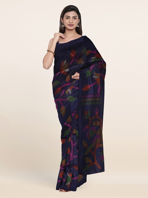 

Pothys Navy Blue & Pink Floral Printed Saree