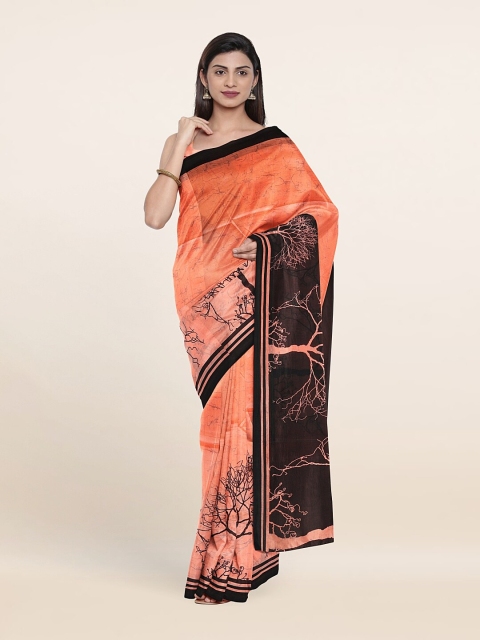 

Pothys Peach-Coloured & Black Floral Printed Saree