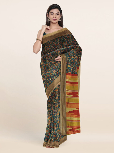 

Pothys Green & Orange Floral Printed Cotton Blend Saree