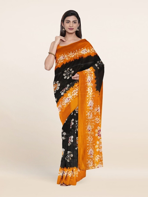 

Pothys Black & Orange Ethnic Motifs Printed Saree