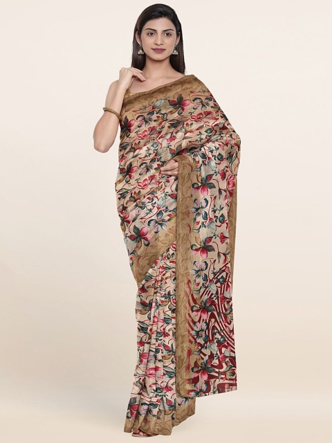 

Pothys Cream-Coloured & Red Floral Saree