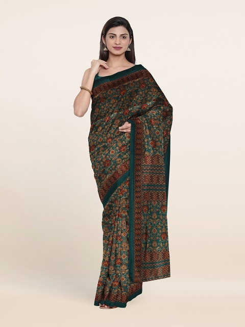 

Pothys Green & Rust Floral Cotton Blend Saree