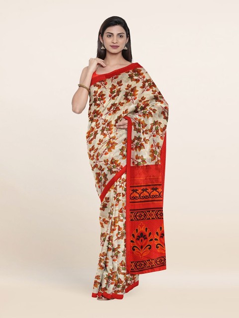

Pothys Cream-Coloured & Black Floral Saree