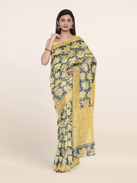 

Pothys Grey & Yellow Floral Saree