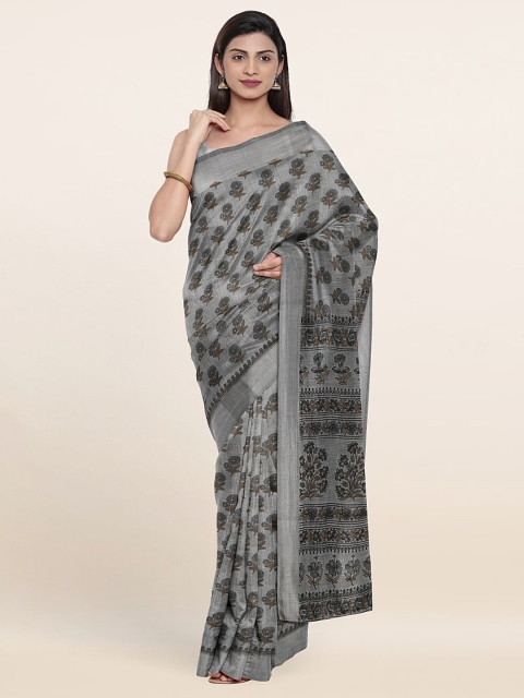 

Pothys Grey & Black Floral Cotton Blend Saree