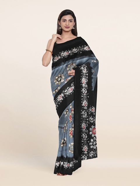 

Pothys Grey & Black Floral Printed Cotton Blend Saree