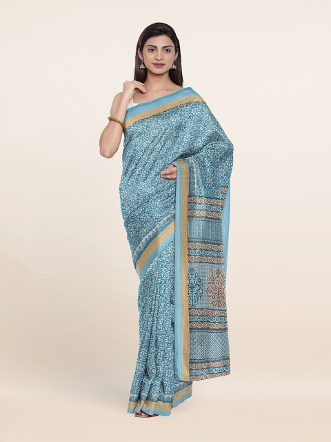 

Pothys Blue & White Floral Zari Saree