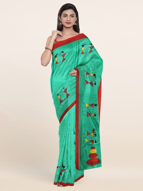 

Pothys Green & Red Warli Printed Cotton Blend Saree