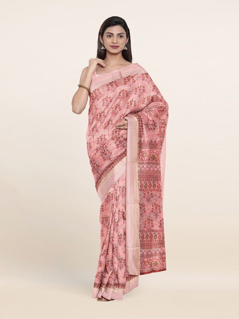 

Pothys Pink & Brown Printed Cotton Blend Saree