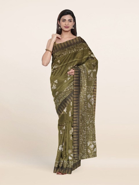 

Pothys Green & White Batik Printed Saree
