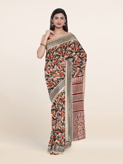 

Pothys Cream-Coloured & Green Floral Saree