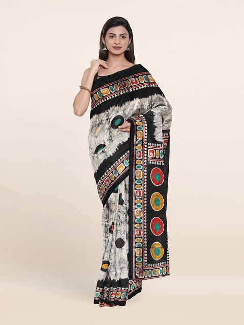 

Pothys Off-White & Black Batik Printed Saree