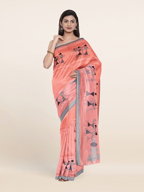 

Pothys Pink & Grey Warli Cotton Blend Saree