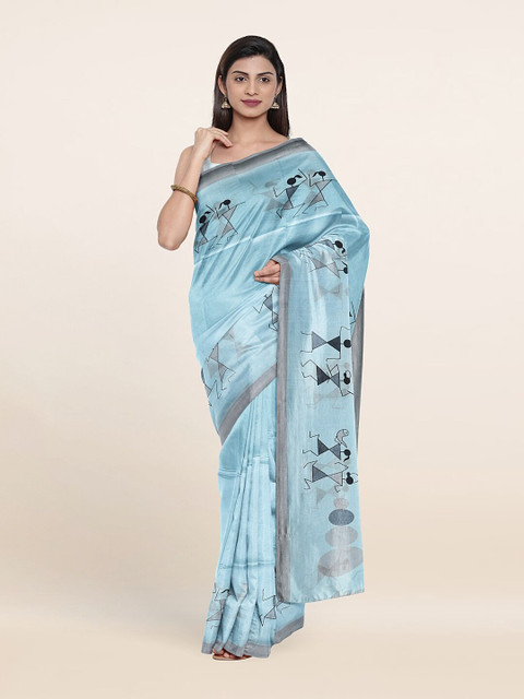 

Pothys Blue & Grey Warli Printed Saree