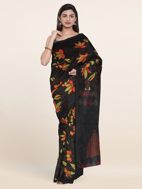 

Pothys Black & Green Floral Printed Saree
