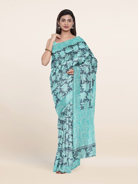 

Pothys Grey & Turquoise Blue Floral Printed Saree