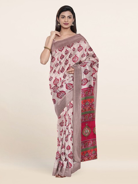 

Pothys Grey & Pink Ethnic Motifs Printed Cotton Blend Saree