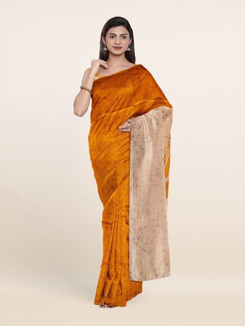 

Pothys Mustard Yellow & Beige Abstract Printed Saree