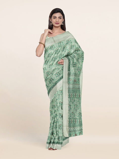 

Pothys Green & Brown Floral Printed Saree